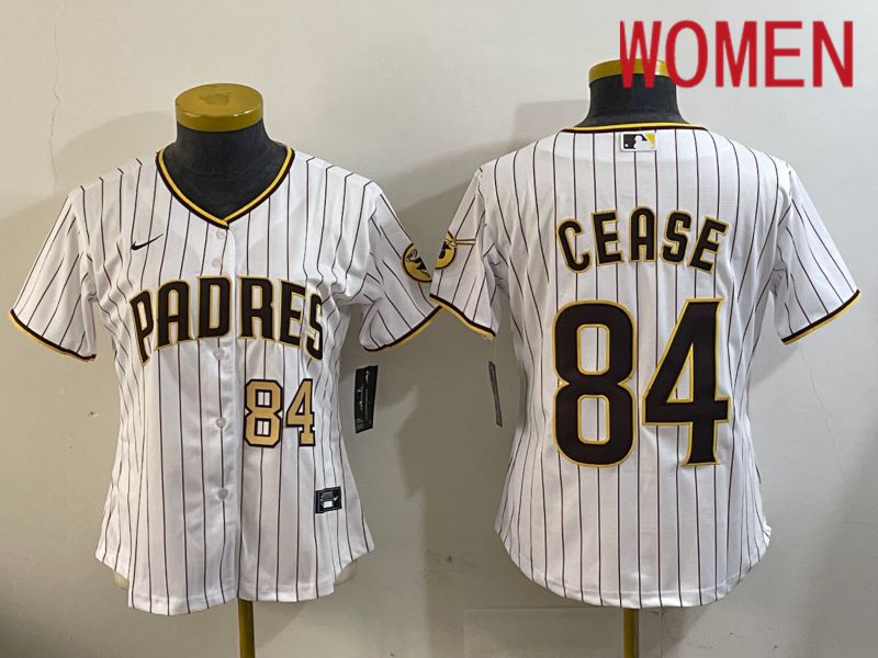 Women San Diego Padres #84 Cease White Stripe Game 2024 Nike MLB Jersey style 11201->youth mlb jersey->Youth Jersey